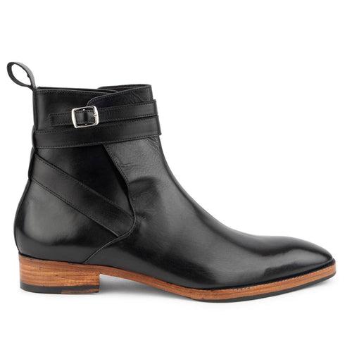 Black Mirror Glossed Jodhour Boots with Natural Wood finish Sole