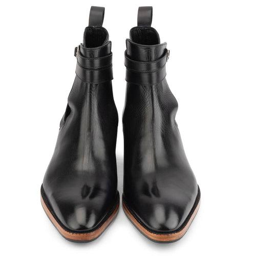 Black Mirror Glossed Jodhour Boots with Natural Wood finish Sole