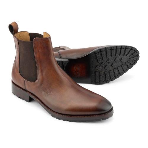 Borwn Glossed Vintage Chelsea Boots with Commando Sole