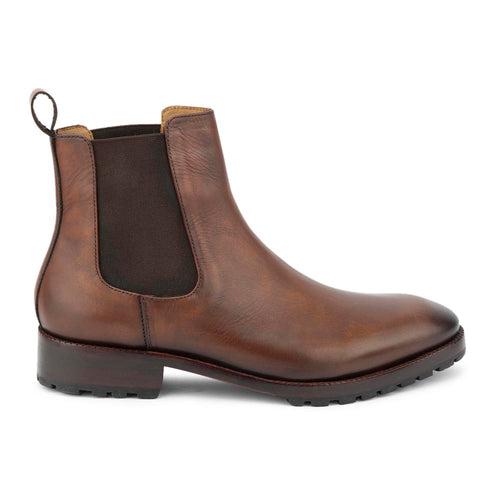 Borwn Glossed Vintage Chelsea Boots with Commando Sole