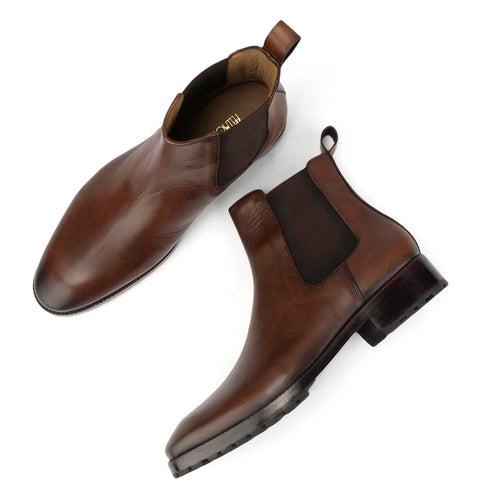 Borwn Glossed Vintage Chelsea Boots with Commando Sole