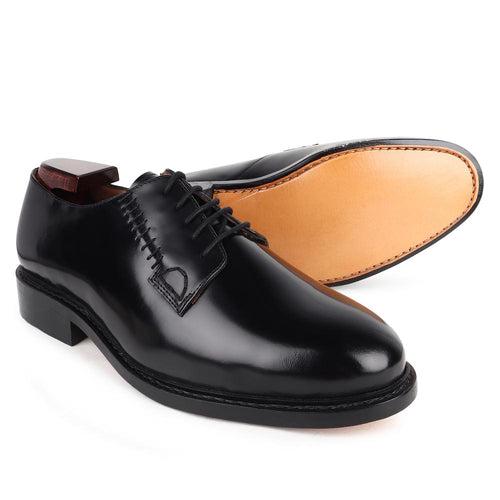 Brushed Black Calf Goodyear Welted Derby with Stitch Detail with Wide Fitting