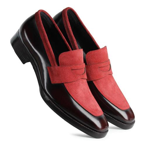 Burgundy Brushed + Suede Detailed Evening Penny Loafers