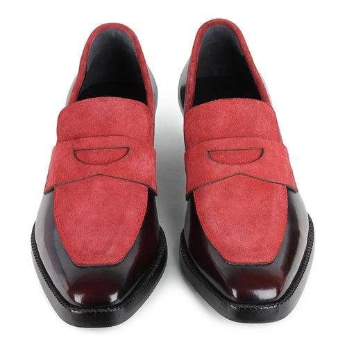 Burgundy Brushed + Suede Detailed Evening Penny Loafers