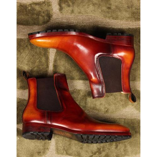 Flame Mirror Glossed Patina Chelsea boot + Commando Sole