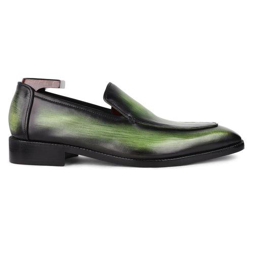 Green Patina Mirror Glossed Square Toe Loafers