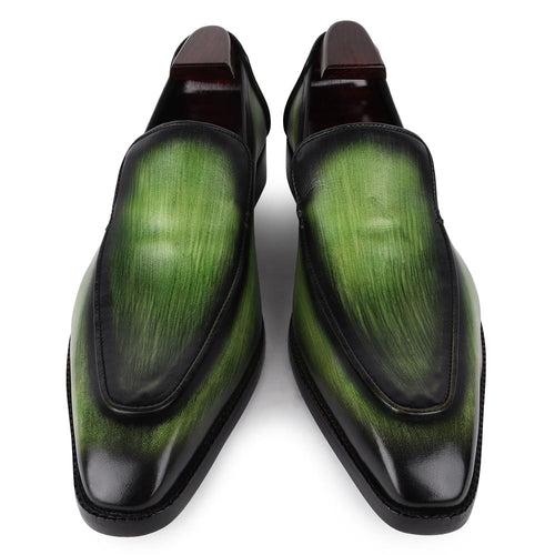 Green Patina Mirror Glossed Square Toe Loafers