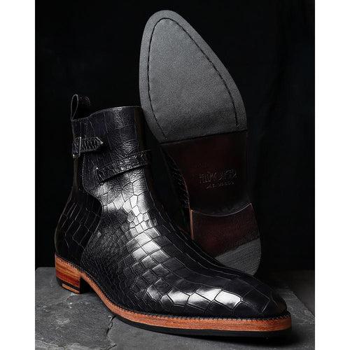 Black Croco Mirror Glossed Jodhpur Boots