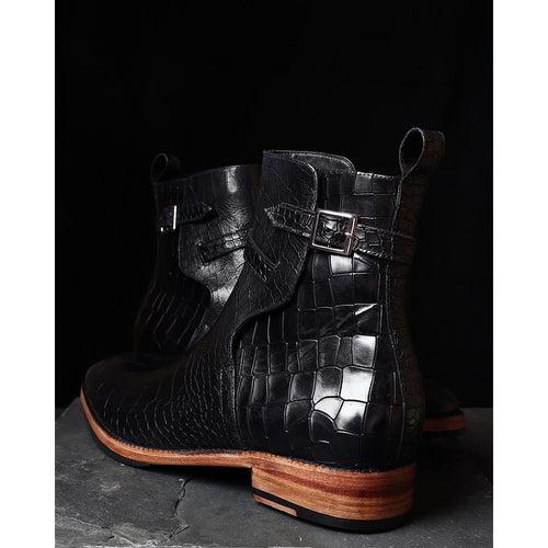 Black Croco Mirror Glossed Jodhpur Boots