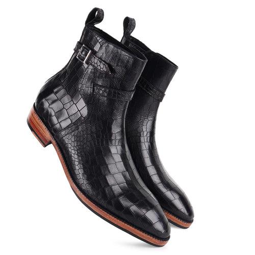 Black Croco Mirror Glossed Jodhpur Boots