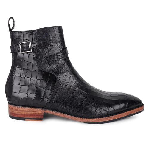 Black Croco Mirror Glossed Jodhpur Boots