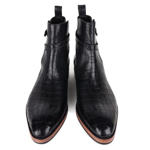 Black Croco Mirror Glossed Jodhpur Boots