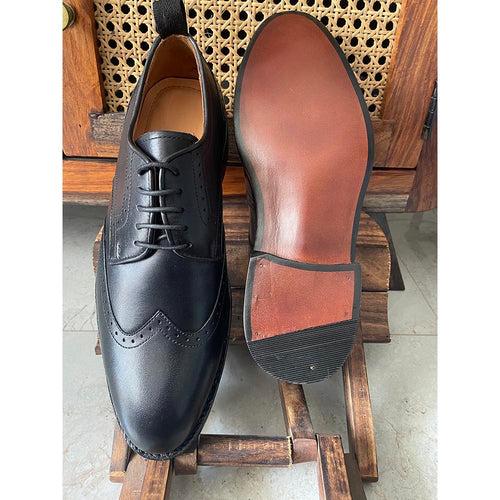 Black Goodyear Welted Wingtip Derby + Fiddle Back Sole