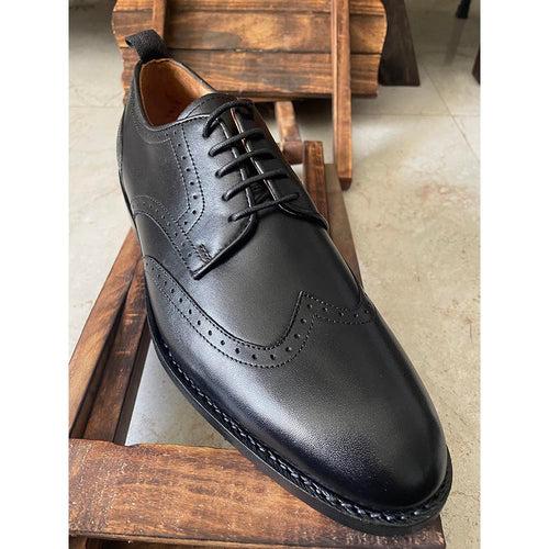 Black Goodyear Welted Wingtip Derby + Fiddle Back Sole