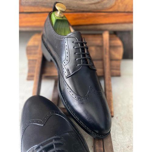 Black Goodyear Welted Wingtip Derby + Fiddle Back Sole