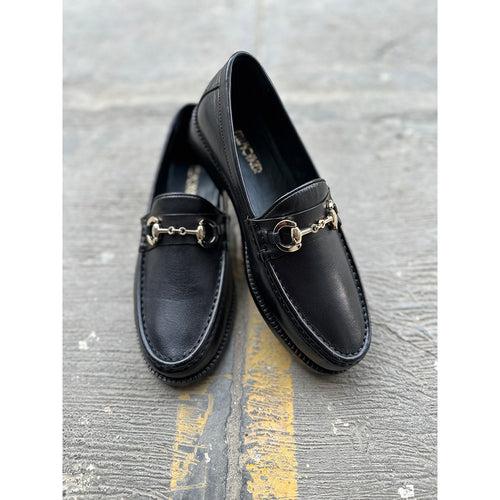 Black Mirror Glossed Modern Buckle Moccasins