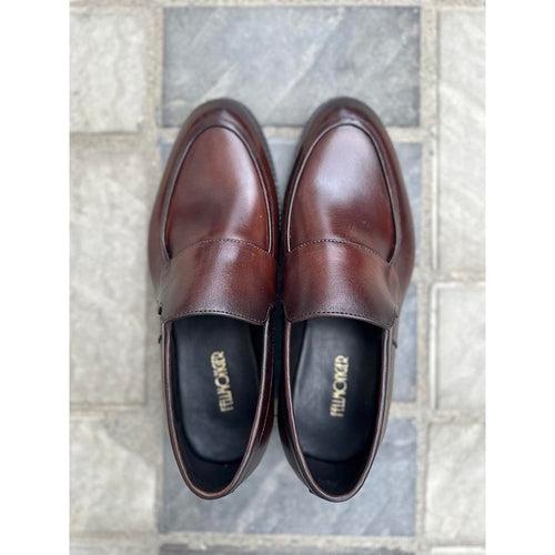 Brown Mirror Glossed Plain Vamp Moc Loafers with Extralight Sole