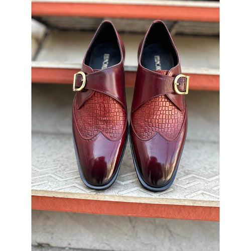 Burgundy Mirror Glossed Patina Croco Detail Single Monk + Extralight Tooth Sole