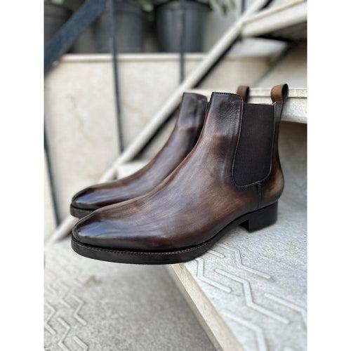 Charcoal Grey Patina Mirror Glossed Chelsea Boots