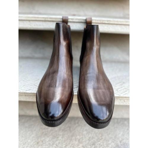 Charcoal Grey Patina Mirror Glossed Chelsea Boots