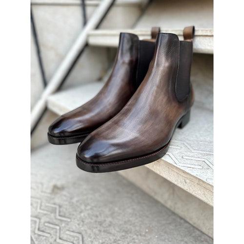 Charcoal Grey Patina Mirror Glossed Chelsea Boots