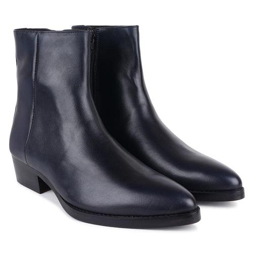 Navy Blue Classic Zip Cowboy Boots with Cuban heels