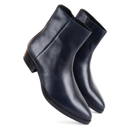 Navy Blue Classic Zip Cowboy Boots with Cuban heels