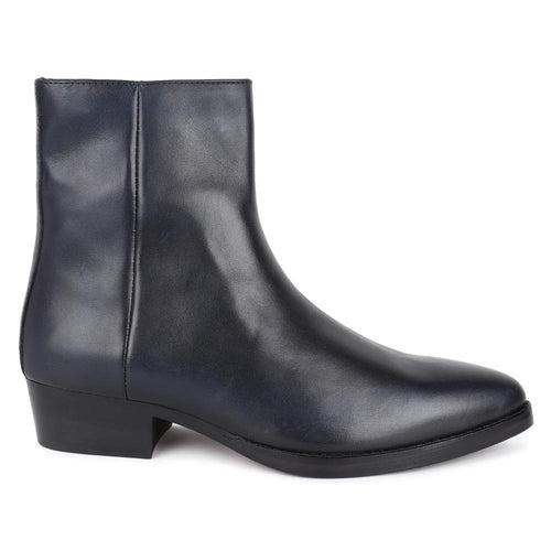 Navy Blue Classic Zip Cowboy Boots with Cuban heels