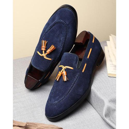 Navy Suede With Tan Tassel Classic Loafers