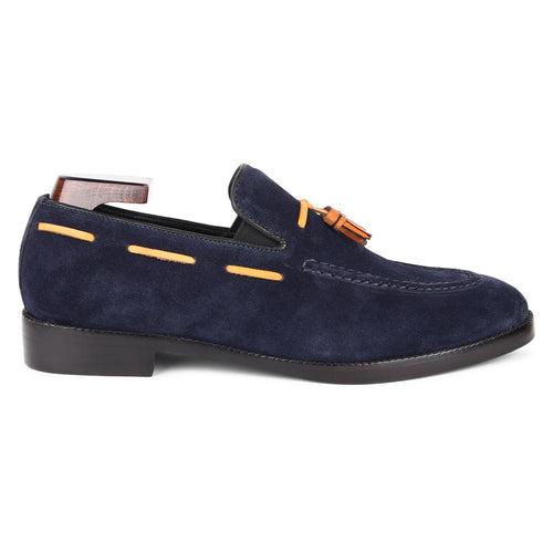 Navy Suede With Tan Tassel Classic Loafers