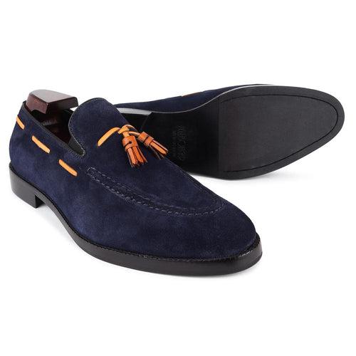 Navy Suede With Tan Tassel Classic Loafers