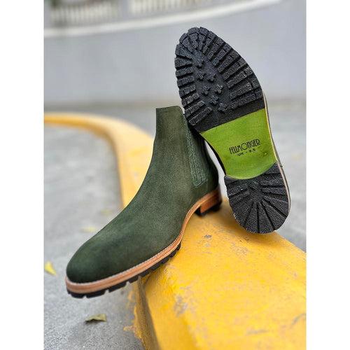 Olive Green Suede Detailed Chelsea Boots + Commando Sole