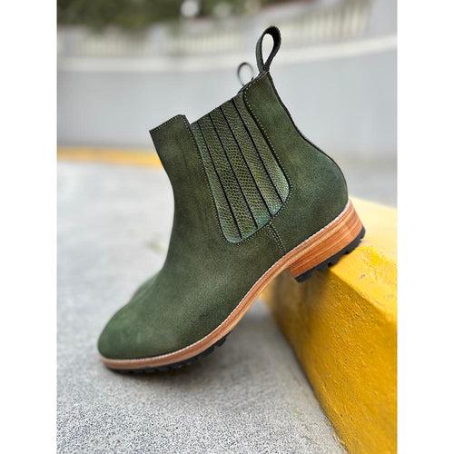 Olive Green Suede Detailed Chelsea Boots + Commando Sole