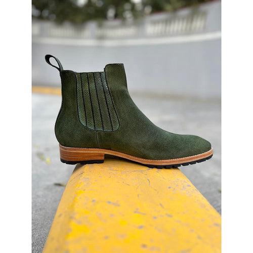 Olive Green Suede Detailed Chelsea Boots + Commando Sole