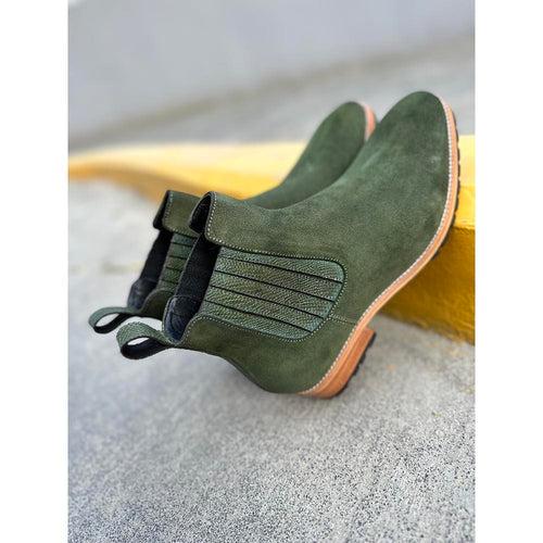 Olive Green Suede Detailed Chelsea Boots + Commando Sole