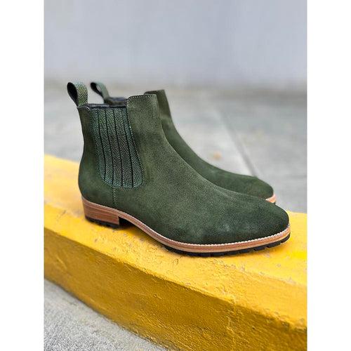 Olive Green Suede Detailed Chelsea Boots + Commando Sole