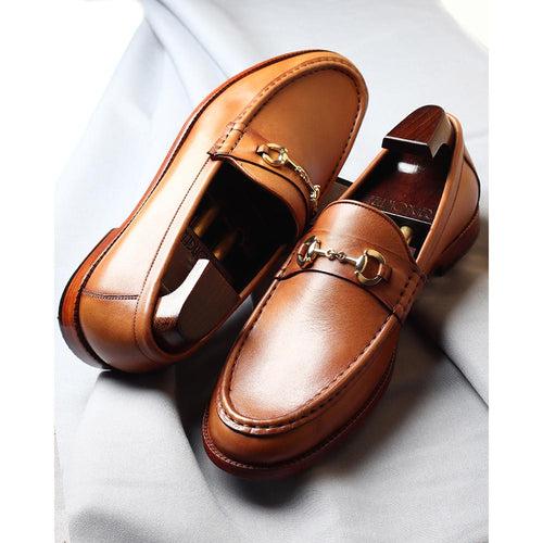 Tan Mirror Glossed Horsebit Mocassins