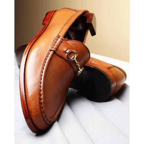 Tan Mirror Glossed Horsebit Mocassins