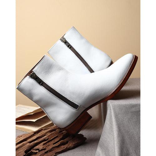 White Classic Zip Cowboy Boots with Cuban heels