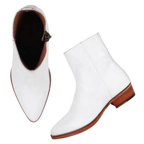 White Classic Zip Cowboy Boots with Cuban heels