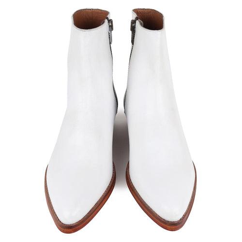 White Classic Zip Cowboy Boots with Cuban heels