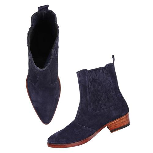 Navy Blue Suede Zip Classic Cowboy Boot