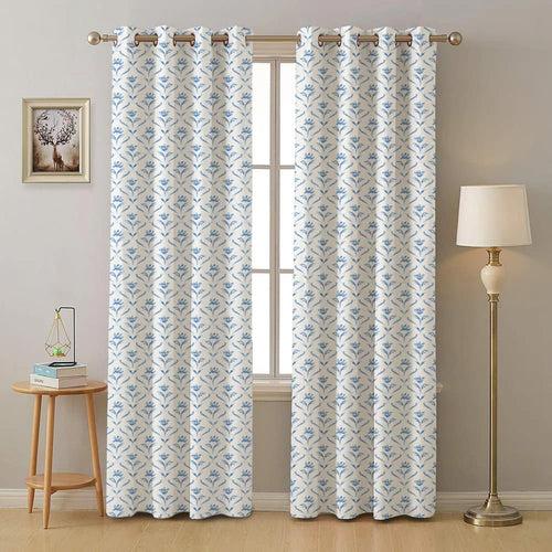 100% Cotton Curtains for Living Room, Bedroom curtains - Pack of 2 curtains, Water Lily - Blue