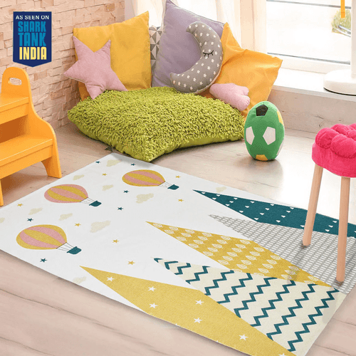 Boho Natural Cotton Area Rug/Dhurrie/Floor Carpet, Anti Skid Thick Printed Rugs for Living Room with Tassels - (CPRUGS_012)