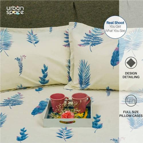 Serene Collection - Breathable 200 TC 100% Pure Cotton Bedsheet with Pillow Cover, Fall Leaves - Milk White