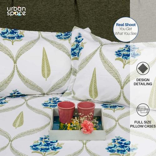 Serene Collection - Breathable 200 TC 100% Pure Cotton Bedsheet with Pillow Cover, Floral Moroccan - Blue