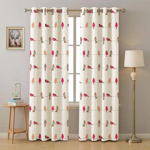 Premium 100% Cotton Curtains for Living Room, Bedroom, Children's room - Pack of 2 curtains, Humming Bird - Red