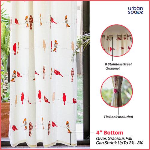 Premium 100% Cotton Curtains for Living Room, Bedroom, Children's room - Pack of 2 curtains, Humming Bird - Red