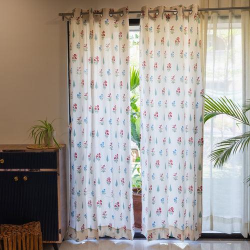 100% Cotton, room darkening ethnic curtains, Pack of 2 Curtains - High Garden Red