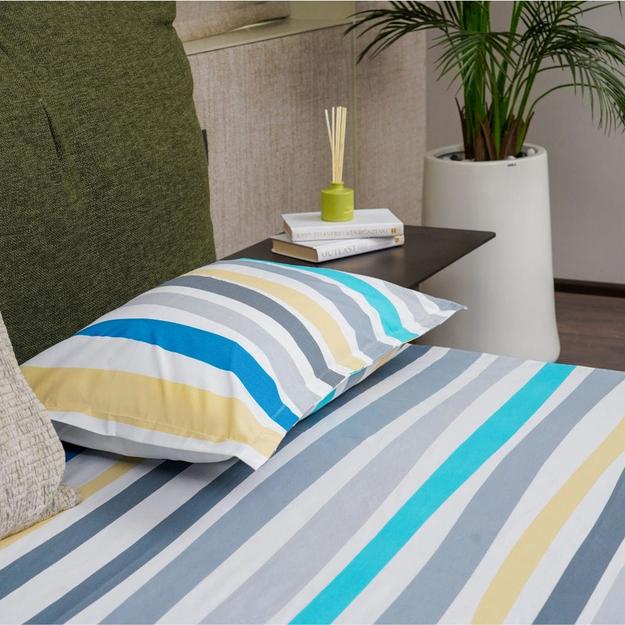 Serene Collection - Breathable 200 TC 100% Pure Cotton Single Bedsheet with Pillow Cover, MultiColour Stripes - Blue